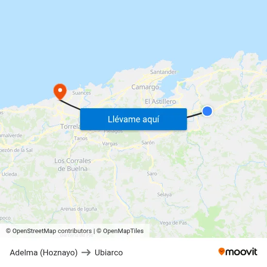 Adelma (Hoznayo) to Ubiarco map