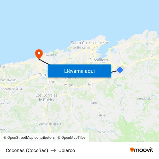 Ceceñas (Ceceñas) to Ubiarco map