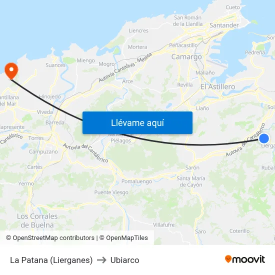 La Patana (Lierganes) to Ubiarco map