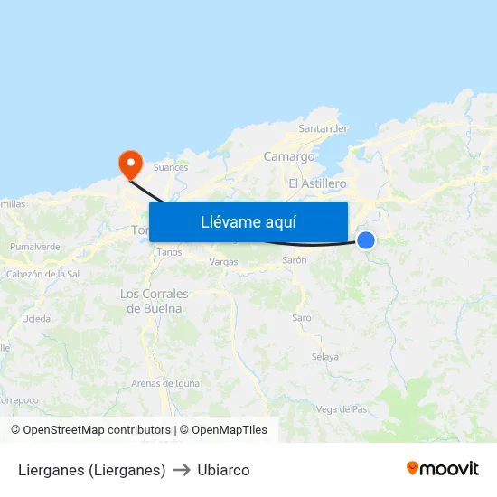 Lierganes (Lierganes) to Ubiarco map