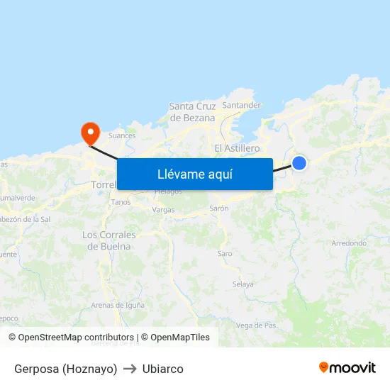 Gerposa (Hoznayo) to Ubiarco map