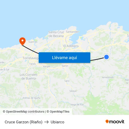 Cruce Garzon (Riaño) to Ubiarco map