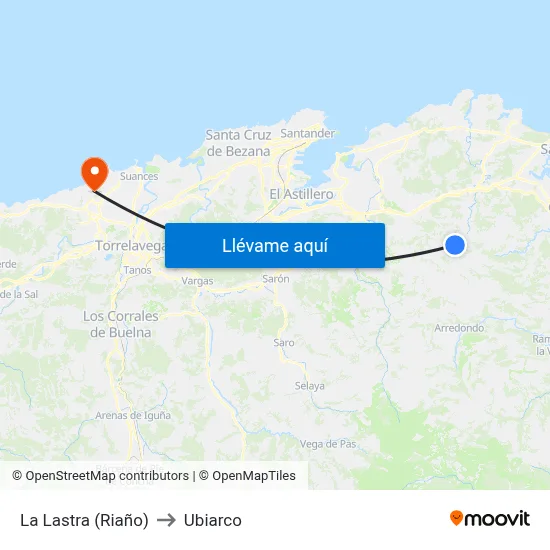 La Lastra (Riaño) to Ubiarco map