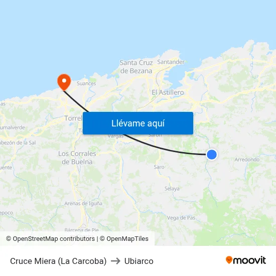 Cruce Miera (La Carcoba) to Ubiarco map