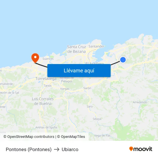 Pontones (Pontones) to Ubiarco map