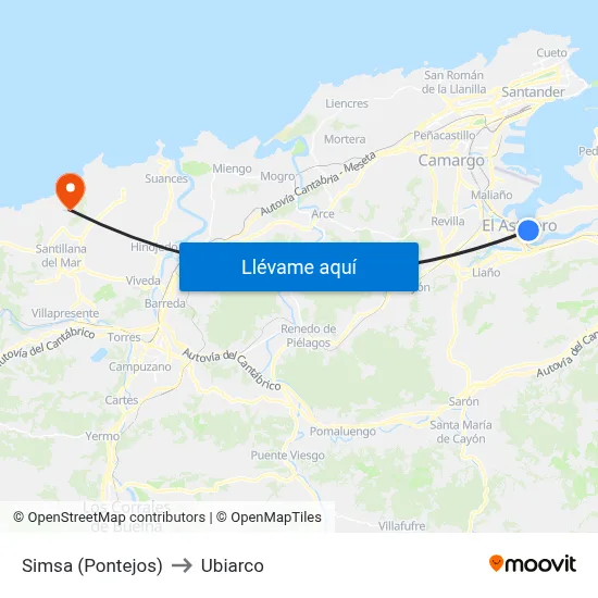 Simsa (Pontejos) to Ubiarco map