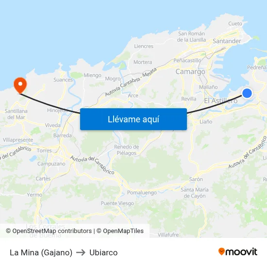 La Mina (Gajano) to Ubiarco map