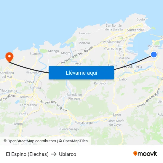 El Espino (Elechas) to Ubiarco map
