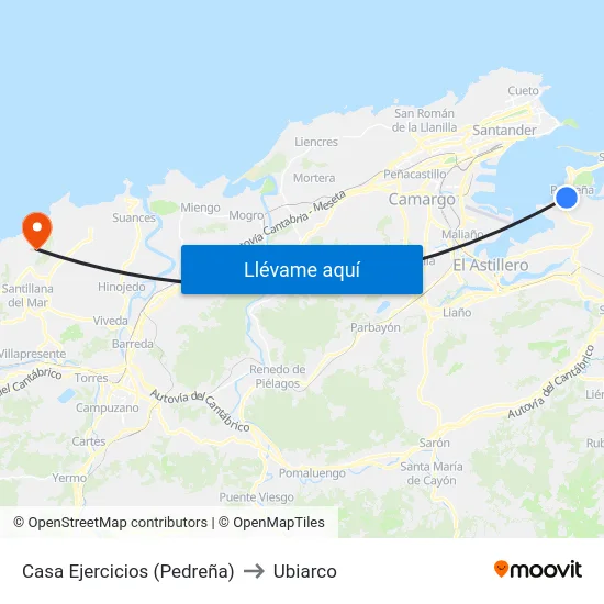 Casa Ejercicios (Pedreña) to Ubiarco map
