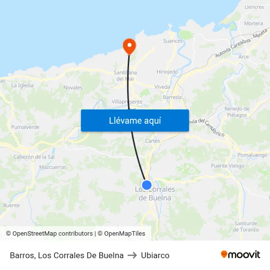 Barros, Los Corrales De Buelna to Ubiarco map