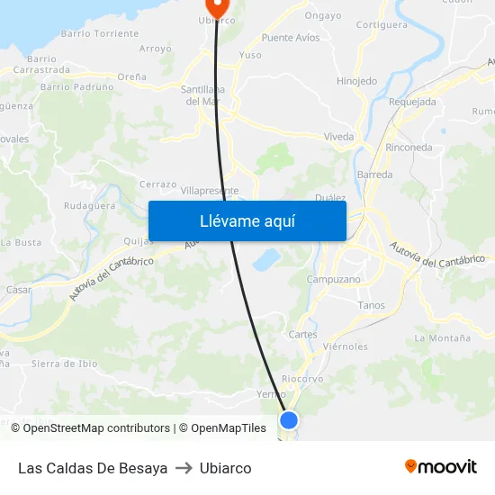 Las Caldas De Besaya to Ubiarco map