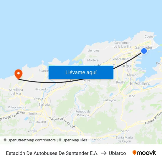 Estación De Autobuses De Santander E.A. to Ubiarco map