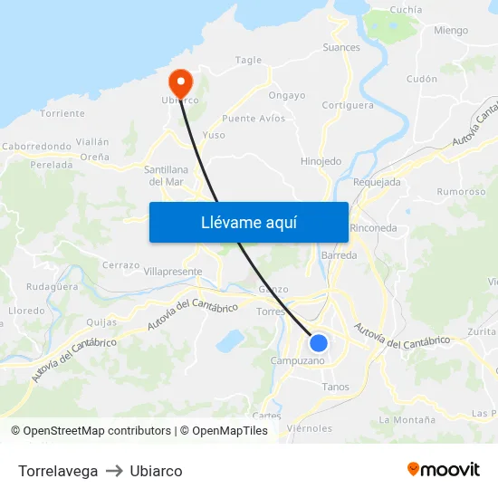 Torrelavega to Ubiarco map