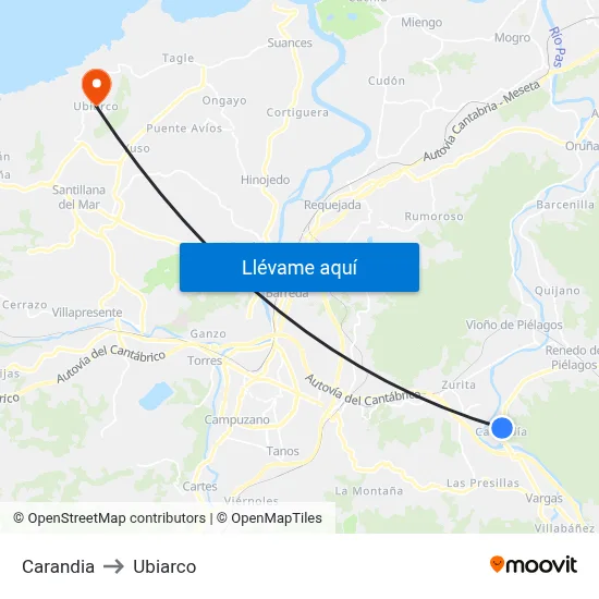 Carandia to Ubiarco map