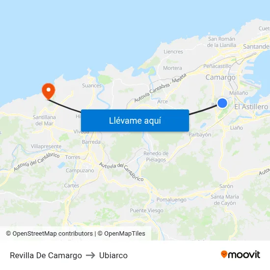 Revilla De Camargo to Ubiarco map