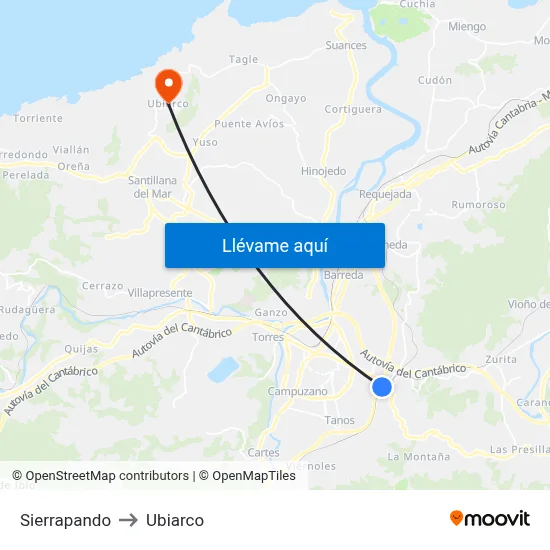 Sierrapando to Ubiarco map
