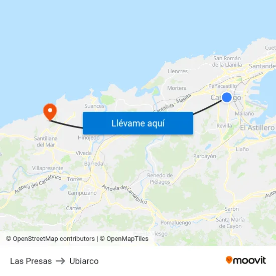 Las Presas to Ubiarco map
