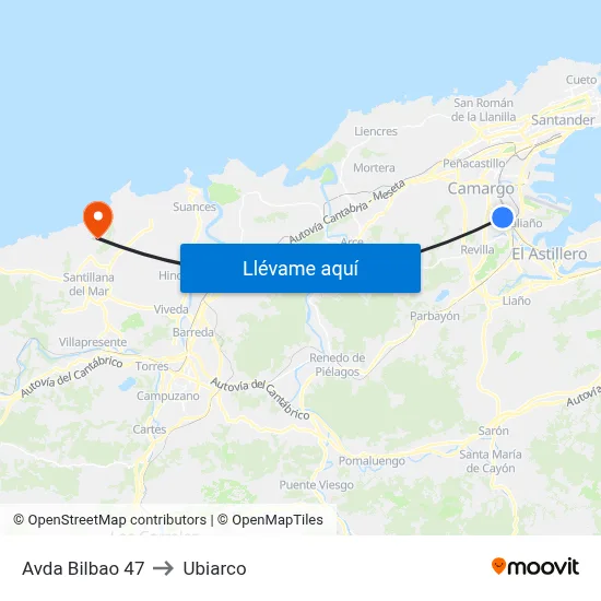 Avda Bilbao 47 to Ubiarco map