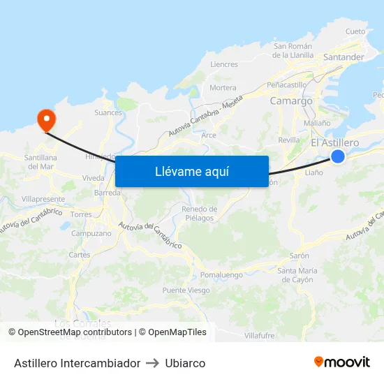 Astillero Intercambiador to Ubiarco map