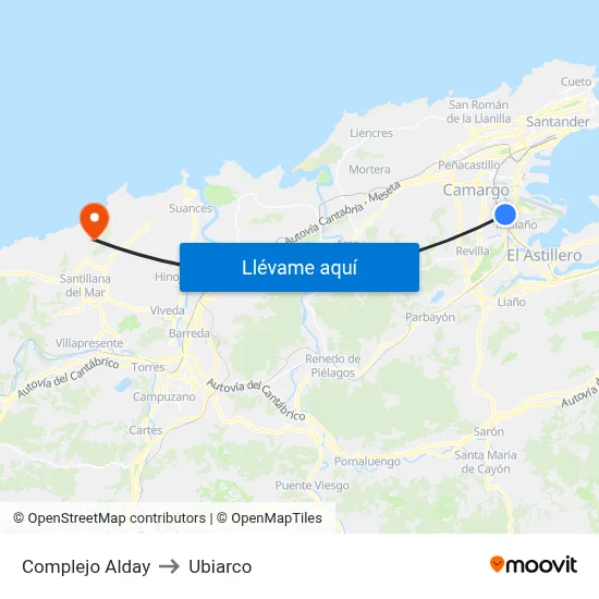 Complejo Alday to Ubiarco map