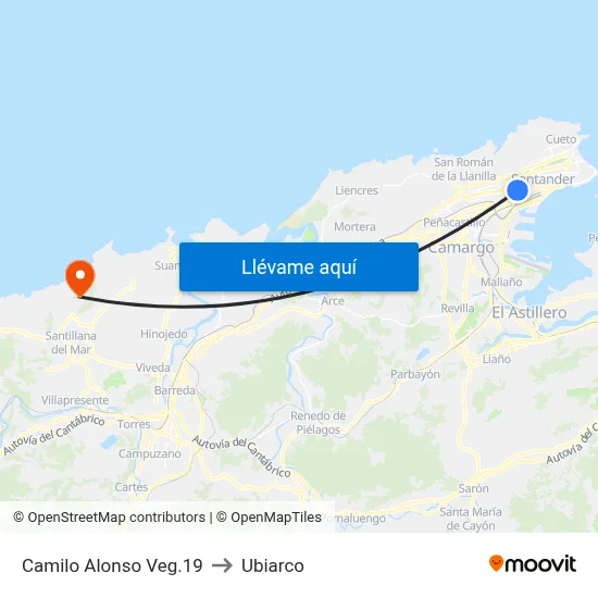 Camilo Alonso Veg.19 to Ubiarco map