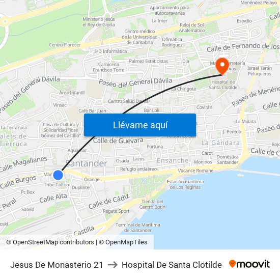 Jesus De Monasterio 21 to Hospital De Santa Clotilde map