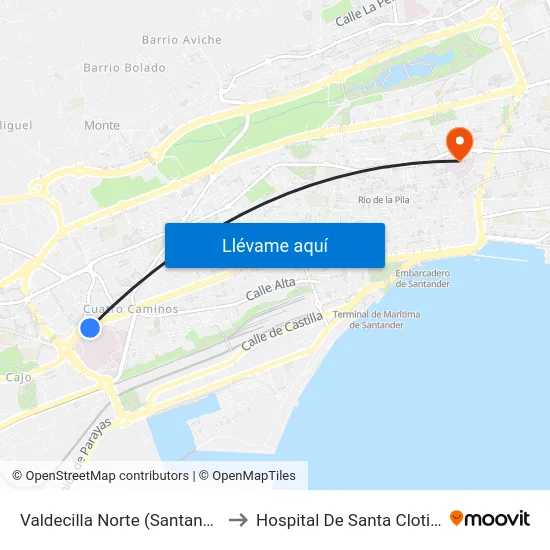 Valdecilla Norte (Santander) to Hospital De Santa Clotilde map