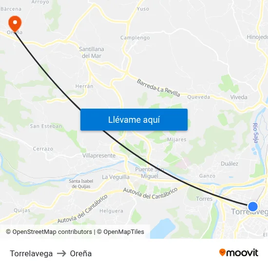 Torrelavega to Oreña map
