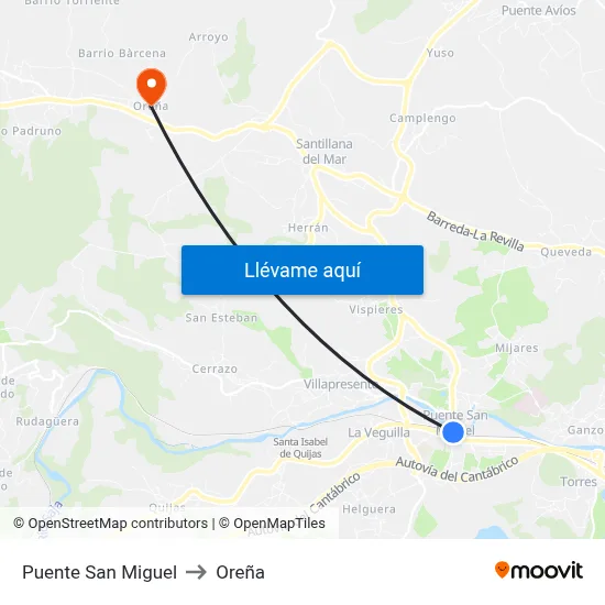 Puente San Miguel to Oreña map