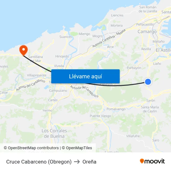 Cruce Cabarceno (Obregon) to Oreña map