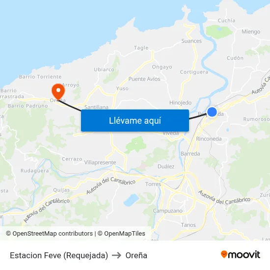 Estacion Feve (Requejada) to Oreña map