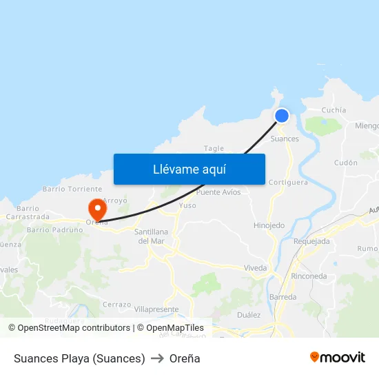 Suances Playa (Suances) to Oreña map