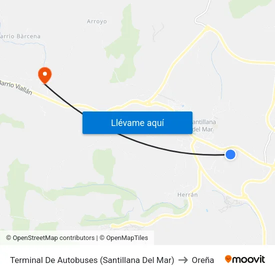 Terminal De Autobuses (Santillana Del Mar) to Oreña map