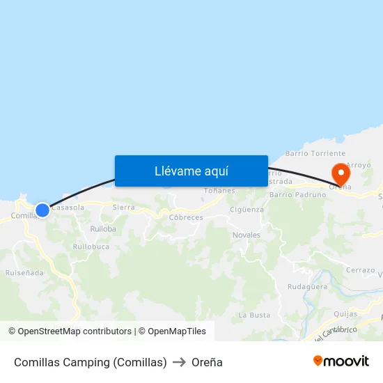 Comillas Camping (Comillas) to Oreña map