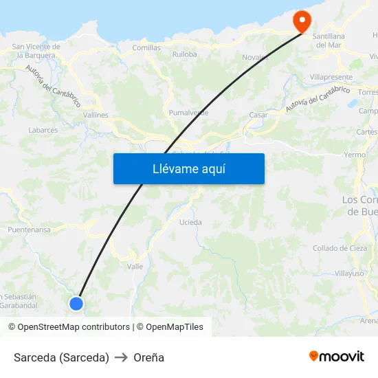 Sarceda (Sarceda) to Oreña map