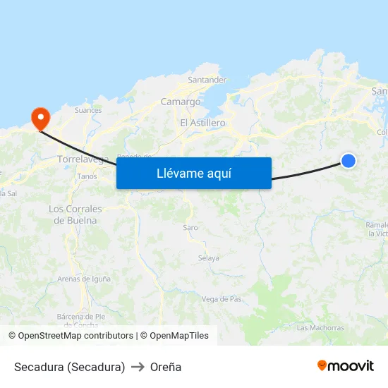 Secadura (Secadura) to Oreña map