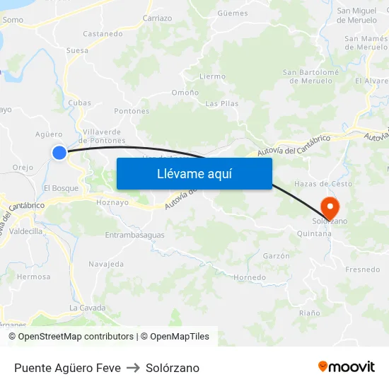 Puente Agüero Feve to Solórzano map