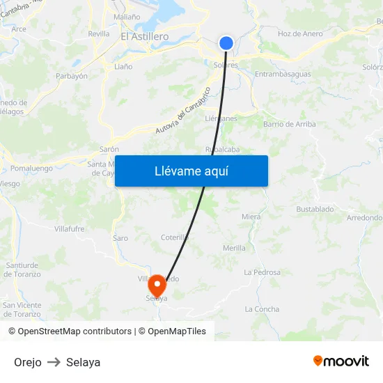Orejo to Selaya map