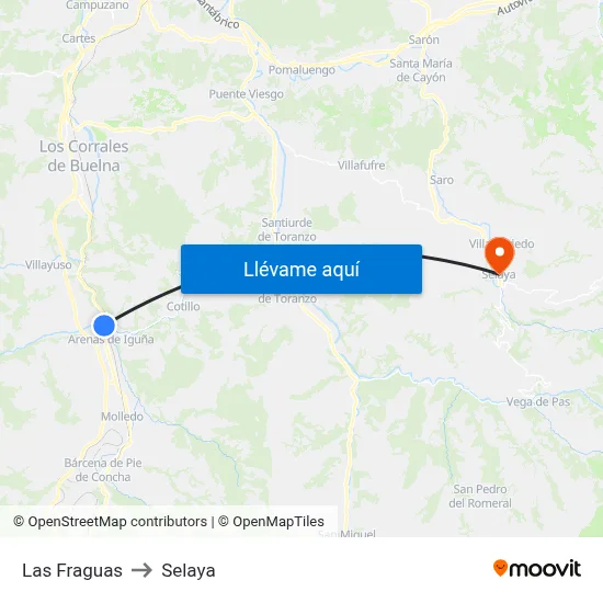 Las Fraguas to Selaya map