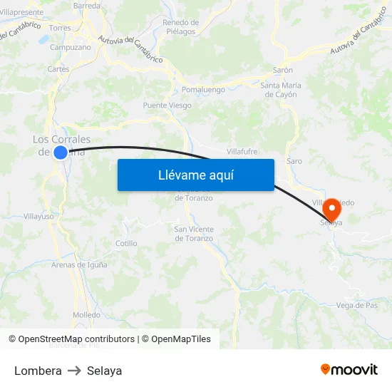 Lombera to Selaya map