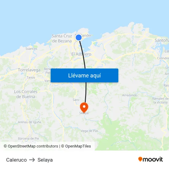 Caleruco to Selaya map