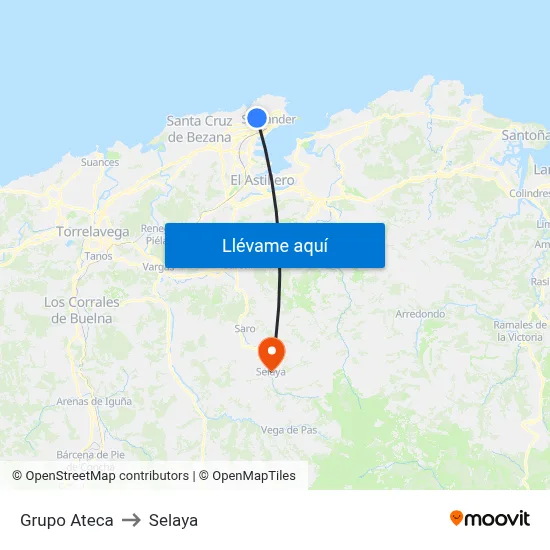 Grupo Ateca to Selaya map