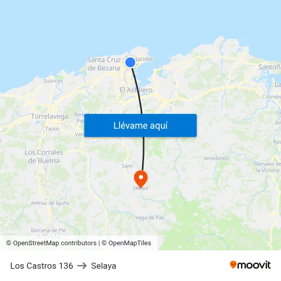 Los Castros 136 to Selaya map