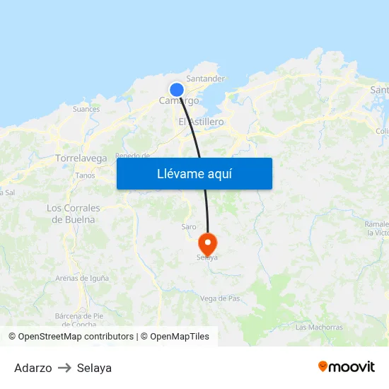 Adarzo to Selaya map