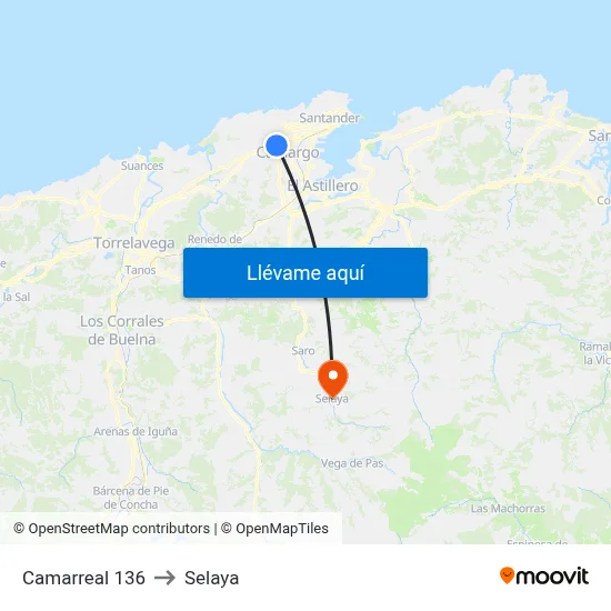 Camarreal 136 to Selaya map
