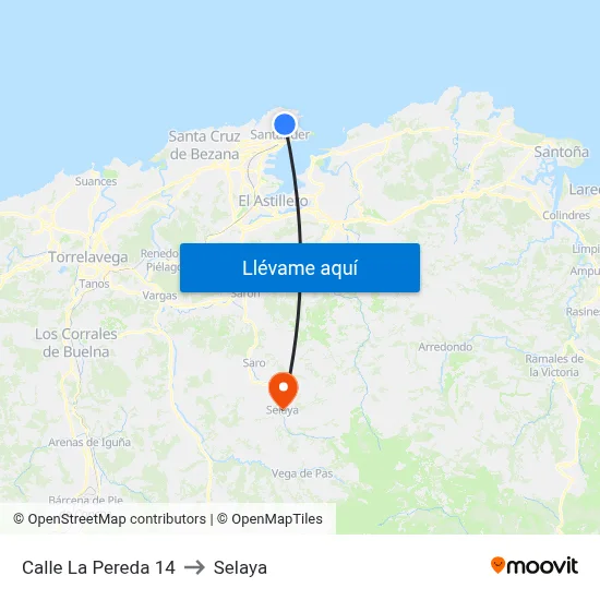 Calle La Pereda 14 to Selaya map