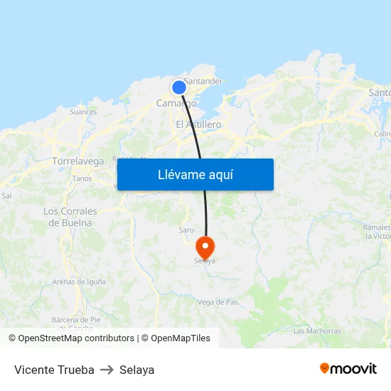 Vicente Trueba to Selaya map