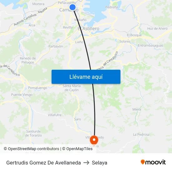 Gertrudis Gomez De Avellaneda to Selaya map