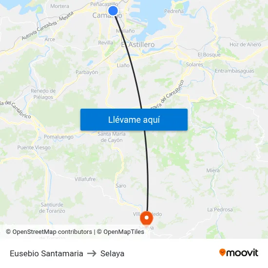 Eusebio Santamaria to Selaya map
