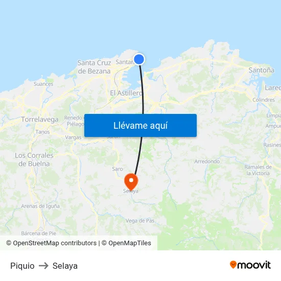 Piquio to Selaya map